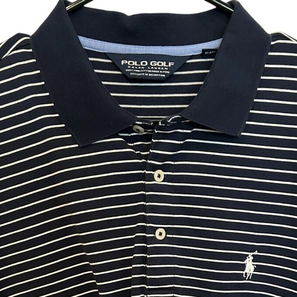 Polo Golf Ralph Lauren Polo Shirt L Mens Navy Blue Striped Pima Cotton S/S